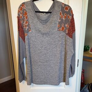 Kori Gray and Rust Floral Long Sleeve Top